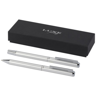 LUCETTO RECYCLED ALUMINIUM METAL BALL PEN AND ROLLERBALL PEN GIFT SET (BLACK INK) in Silver