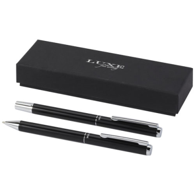 LUCETTO RECYCLED ALUMINIUM METAL BALL PEN AND ROLLERBALL PEN GIFT SET (BLACK INK) in Solid Black