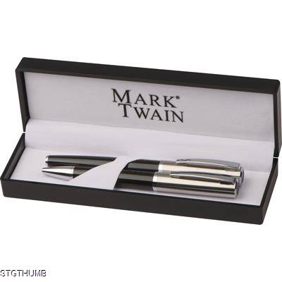 MARK TWAIN WRITING SET with Ball Pen & Rollerball Pen in Black