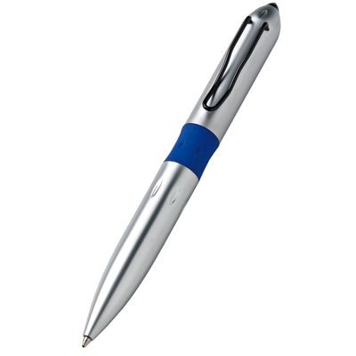 MATT SILVER METAL BALL PEN with Blue Centre Ring