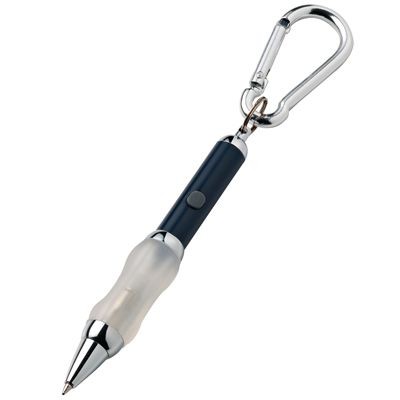 METAL CARABINER BALL PEN in Blue with Blue Light