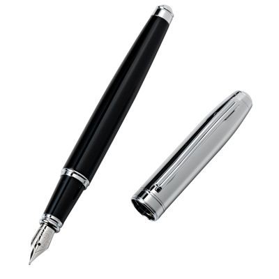 METAL FOUNTAIN PEN in Silver Chrome & Black