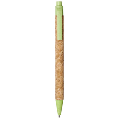 MIDAR CORK AND WHEAT STRAW BALL PEN (BLACK INK) in Natural & Apple Green