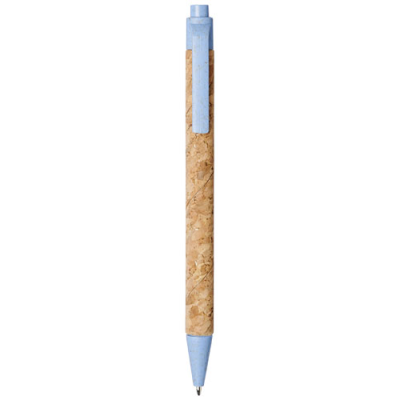 MIDAR CORK AND WHEAT STRAW BALL PEN (BLACK INK) in Natural & Light Blue