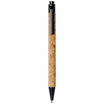 MIDAR CORK AND WHEAT STRAW BALL PEN (BLACK INK) in Natural & Solid Black