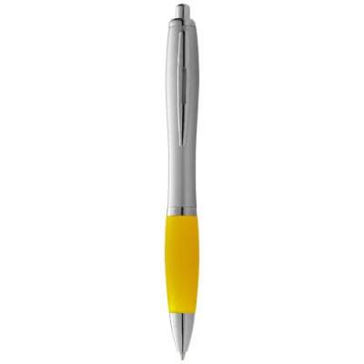 NASH BALL PEN SILVER BARREL AND COLOUR GRIP (BLUE INK) in Silver & Yellow