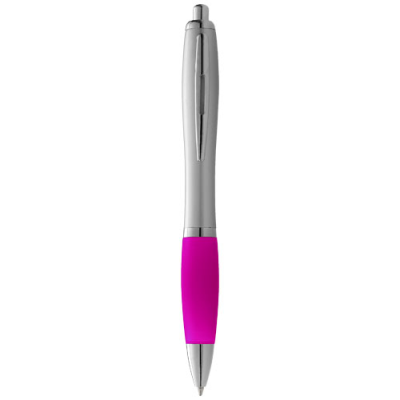 NASH BALL PEN SILVER BARREL AND COLOUR GRIP in Silver & Pink