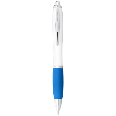 NASH BALL PEN WHITE BARREL AND COLOUR GRIP (BLUE INK) in White & Aqua