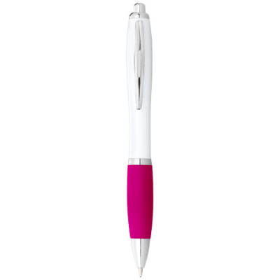 NASH BALL PEN with White Barrel & Colour Grip (Black Ink) in White & Pink