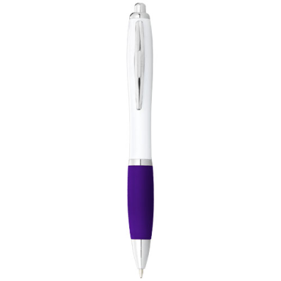 NASH BALL PEN with White Barrel & Colour Grip (Black Ink) in White & Purple