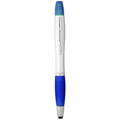 NASH STYLUS BALL PEN AND HIGHLIGHTER (BLACK INK) in Silver & Royal Blue