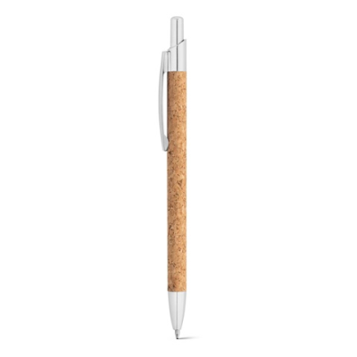 NATURA CORK AND ALUMINIUM METAL BALL PEN with Clip in Natural