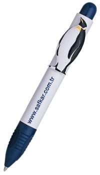 PENGUIN CLIP BALL PEN in White with Blue Trim