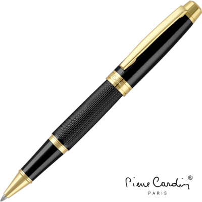 PIERRE CARDIN ACADEMIE ROLLERBALL PEN - BLACK & GOLD (LASER ENGRAVED)