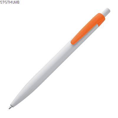 PLASTIC BALL PEN in White & Orange