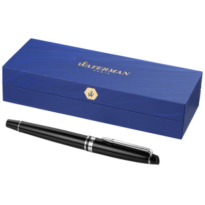 WATERMAN EXPERT FOUNTAIN PEN (BLUE INK) in Solid Black & Chrome