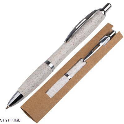 WHEAT STRAW BALL PEN with Silver Applications in Beige