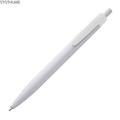 WHITE PLASTIC BALL PEN with Colour Clip in White