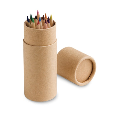 CYLINDER PENCIL BOX with 12 Colour Pencil Set in Natural