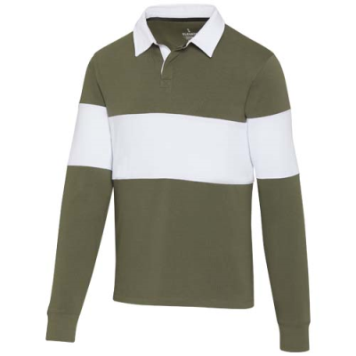 CLYDE UNISEX ORGANIC RUGBY POLO SWEATSHIRT in Green & White