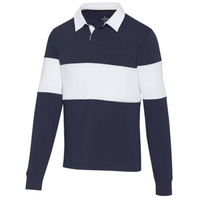 CLYDE UNISEX ORGANIC RUGBY POLO SWEATSHIRT in Navy & White