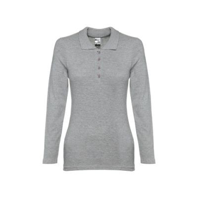 THC BERN LADIES LADIES LONG SLEEVE POLO SHIRT - L in Heather Pale Grey