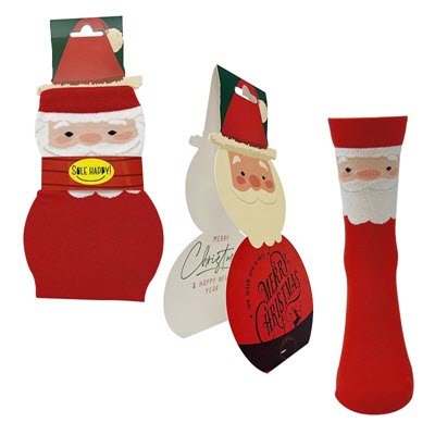 CHRISTMAS GIFT SOCKS INCORPORATING A GREETING CARD