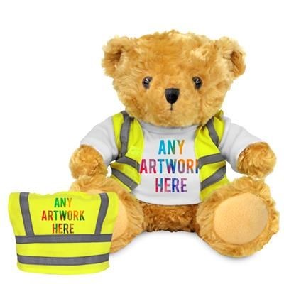 PRINTED PROMOTIONAL SOFT TOY 16CM VICTORIA TEDDY BEAR with Hi-vis Vest