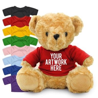 PRINTED PROMOTIONAL SOFT TOY 19CM VICTORIA TEDDY BEAR with Coloured Tee Shirt