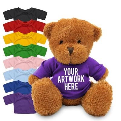 PRINTED PROMOTIONAL SOFT TOY JAMES II TEDDY BEAR with Coloured Tee Shirt