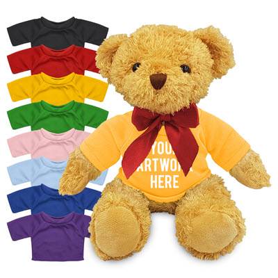 PRINTED PROMOTIONAL SOFT TOY WILLIAM TEDDY BEAR with Coloured T-Shirt