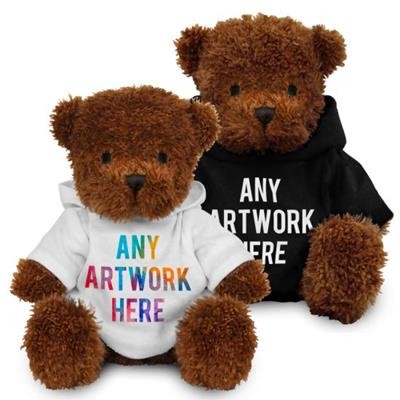 PROMOTIONAL SOFT TOY JAMES I TEDDY BEAR with PRINTED HOODY