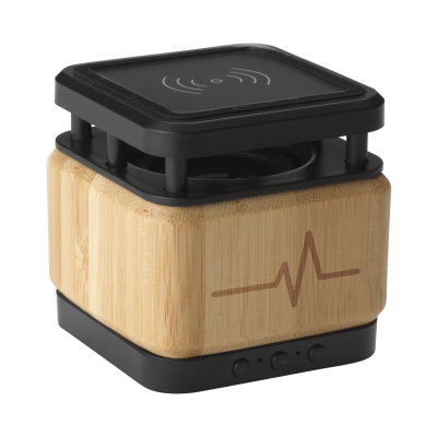 BAMBOO CUBE BLOCK SPEAKER with Cordless Charger in Bamboo