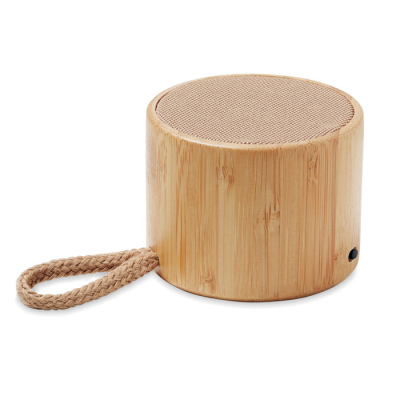 ROUND BAMBOO CORDLESS SPEAKER in Brown