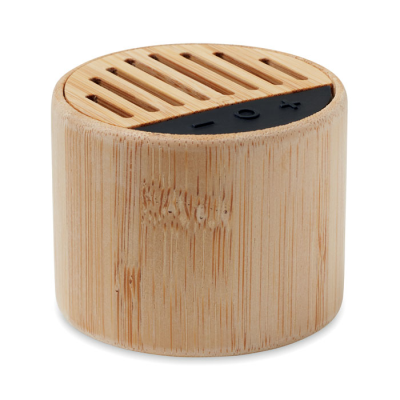 ROUND BAMBOO CORDLESS SPEAKER in Brown