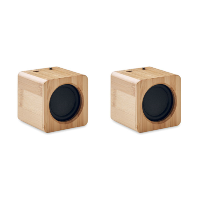 SET OF BAMBOO CORDLESS SPEAKER in Brown