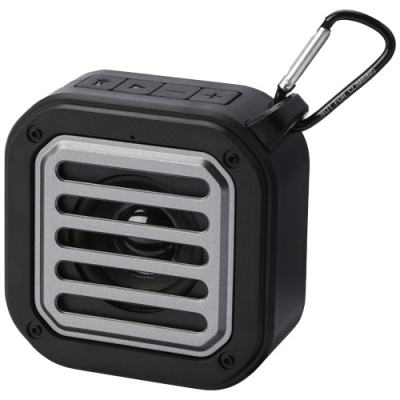 SOLO 3W IPX5 RCS RECYCLED PLASTIC SOLAR BLUETOOTH® SPEAKER with Carabiner in Solid Black