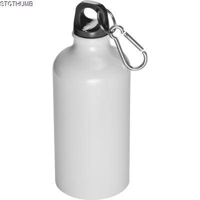 500ML STAINLESS STEEL METAL DRINK BOTTLE with Snap Hook in White