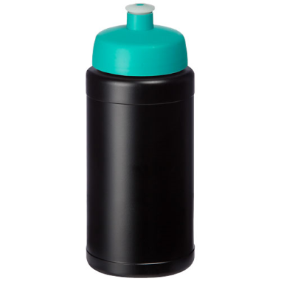 BASELINE 500 ML RECYCLED SPORTS BOTTLE in Solid Black & Aqua Blue