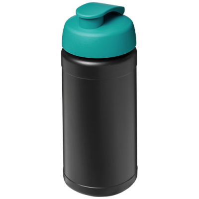 BASELINE 500 ML RECYCLED SPORTS BOTTLE with Flip Lid in Solid Black & Aqua