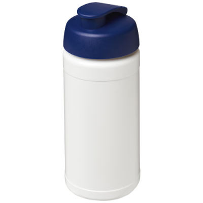 BASELINE 500 ML RECYCLED SPORTS BOTTLE with Flip Lid in White & Blue