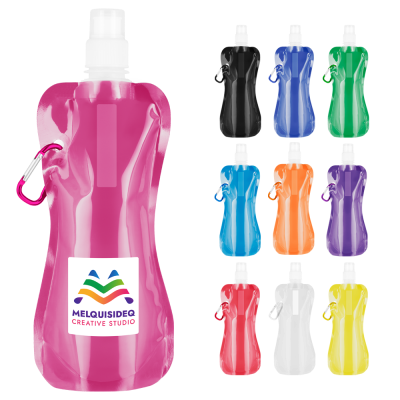 FOLDING FLEXI WATER BOTTLE with Carabiner Clip - 400Ml