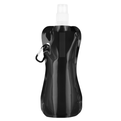 FOLDING FLEXI WATER BOTTLE with Carabiner Clip - 400Ml Black