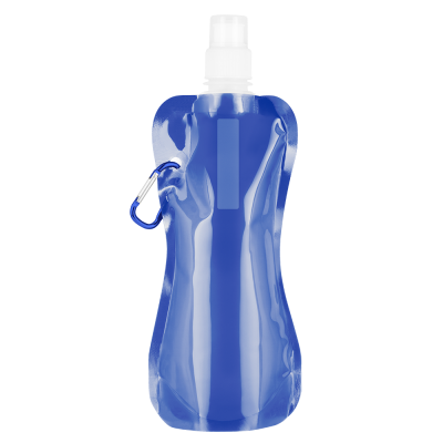 FOLDING FLEXI WATER BOTTLE with Carabiner Clip - 400Ml Blue