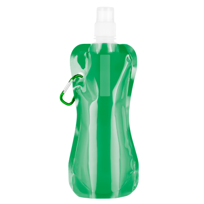 FOLDING FLEXI WATER BOTTLE with Carabiner Clip - 400Ml Green