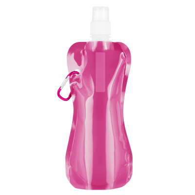 FOLDING FLEXI WATER BOTTLE with Carabiner Clip - 400Ml Pink