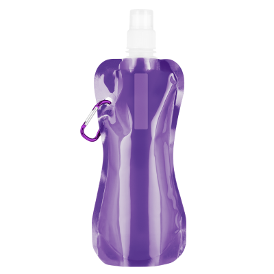 FOLDING FLEXI WATER BOTTLE with Carabiner Clip - 400Ml Purple