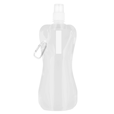 FOLDING FLEXI WATER BOTTLE with Carabiner Clip - 400Ml White