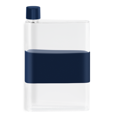 GENIE NOTE BOTTLE with Silicon Band - 420Ml Transparent & Navy Blue