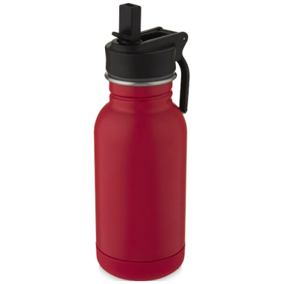 LINA 400 ML STAINLESS STEEL METAL SPORTS BOTTLE with Straw & Loop in Ruby Red